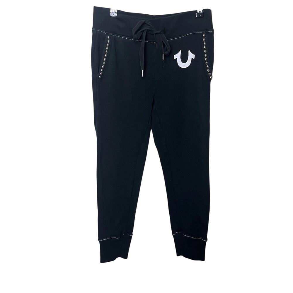 True Religion Studded Joggers Womens XS Black Horseshoe Sweatpants